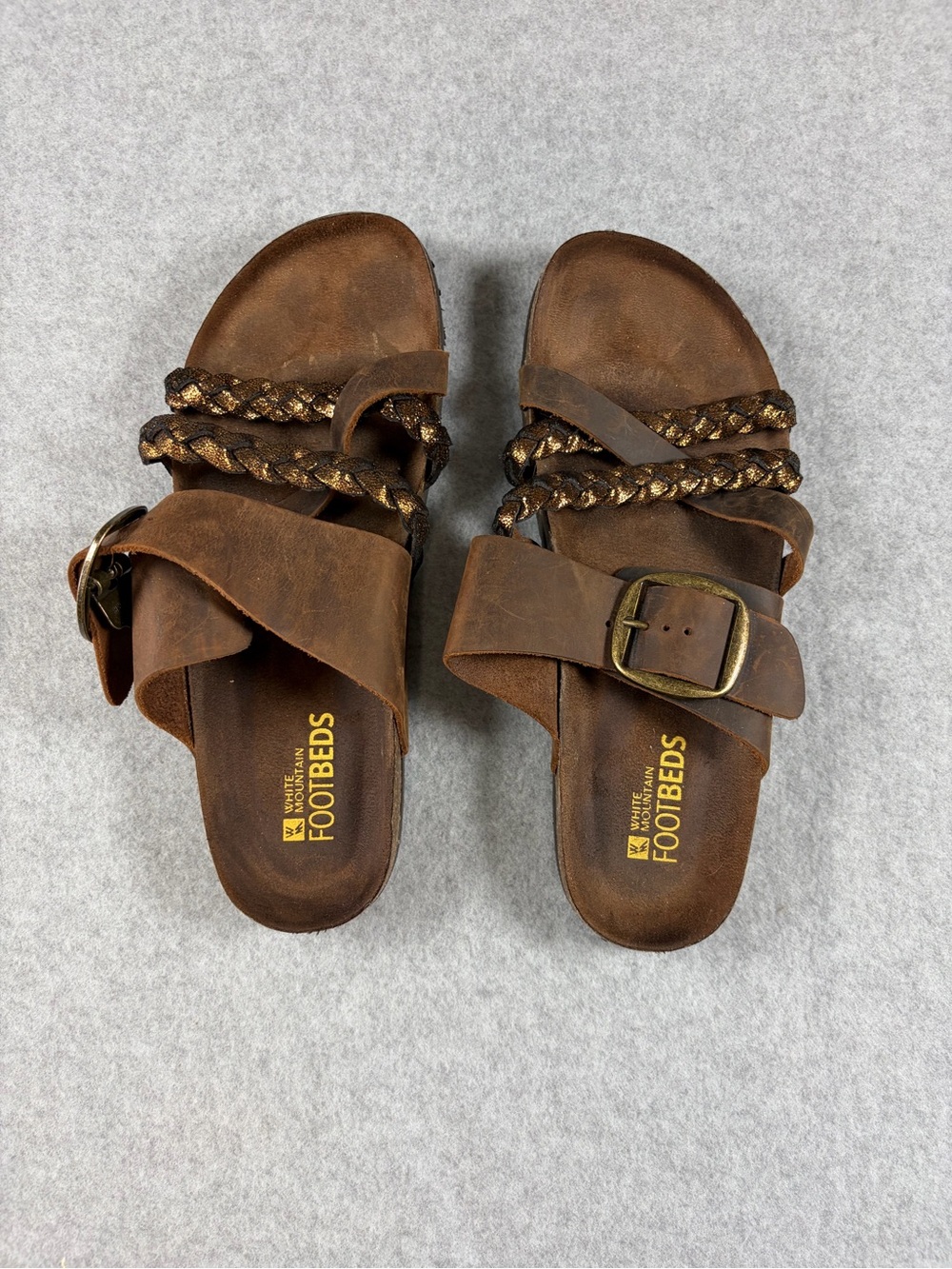 White Mountain Brown Braided Leather Slide Sandals